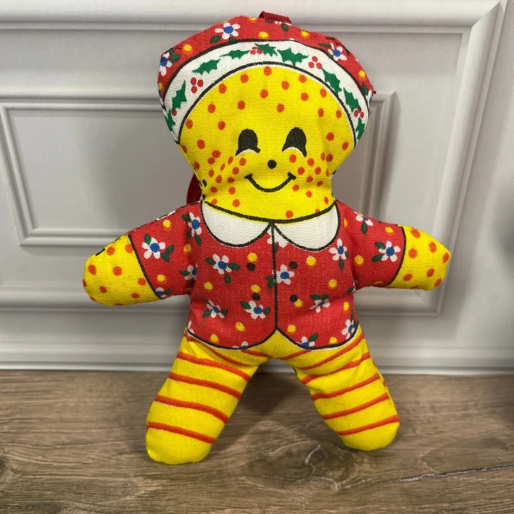 Vtg Handmade Plush Christmas Holiday Gingerbread Man Ornament Dolls Set of 3